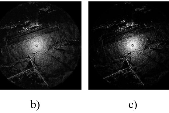 Figure 5. Radar image frame at fixed shift value c = 14 and variations of steepness parameter: a) 0.05 b) 0.1 c) 0.2 d) 0.5