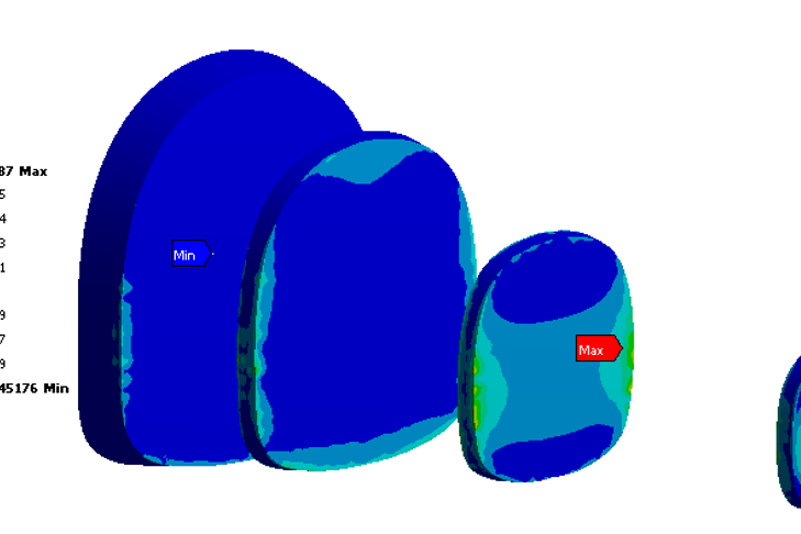 Fig. 5. Distribution of stress in ribs, MPa