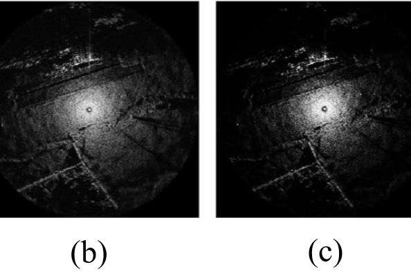 Figure 5. Radar image frame at fixed shift value c = 14 and variations of steepness parameter: (a) 0.05 (b) 0.1 (c) 0.2 (d) 0.5