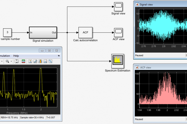 Рис. 3. Модель в Simulink для исследования алгоритмов имитации