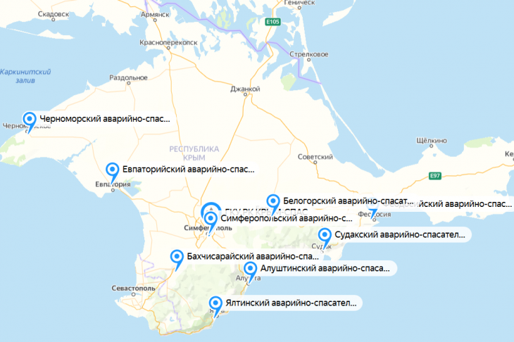 Рис. 1. Дислокация аварийно-спасательных отрядов