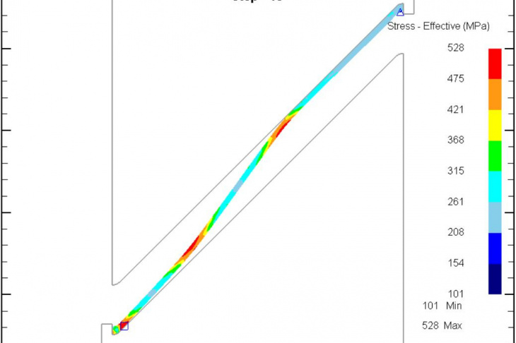 Fig. 3. Deflections and stress distribution for step10