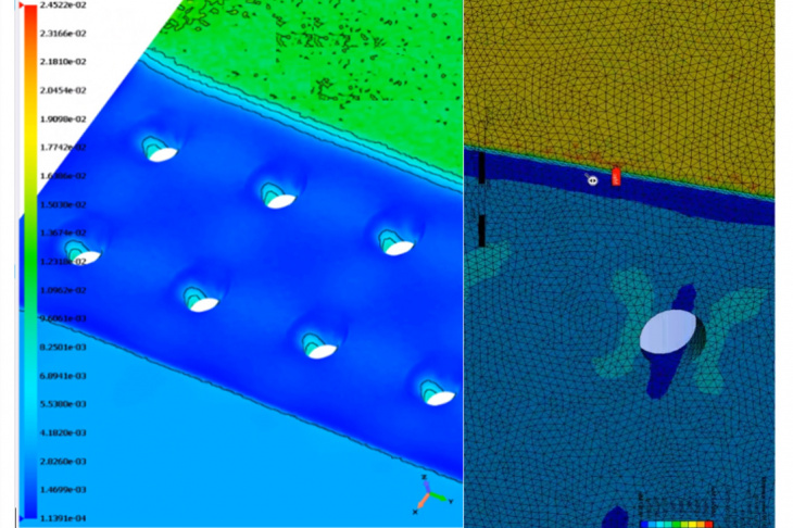 Fig. 3. Distribution of the stress field in the composite plate, obtained using the SMCM PC (a) and ANSYS PC (b)