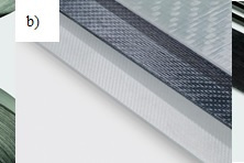 Fig. 15. SIGRAFIL thermoplastic prepregs: a — prepreg tape; b — beam produced from prepreg; c — profiles produced from prepreg