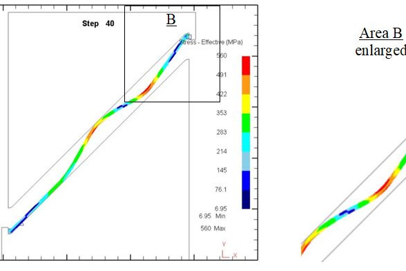 Fig. 6. Distribution of displacements and stresses during deformation according to scheme B