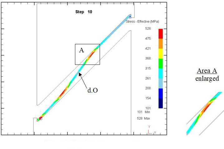 Fig. 3. Deflections and stress distribution for step 10