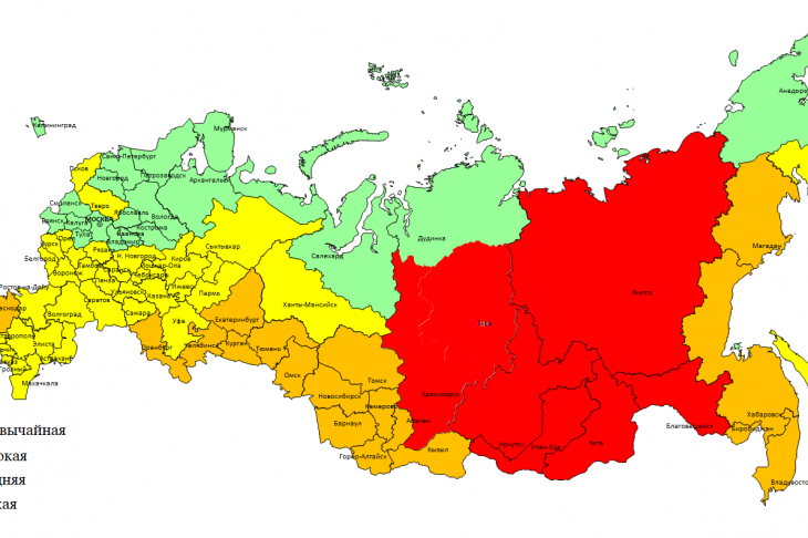 Рис. 1. Наиболее подверженные к природным пожарам субъекты Российской Федерации с началом пожароопасного сезона (по данным ФБУ «Авиалесоохраны»)