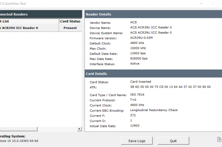 Рис. 3. Окно программы ACS QuickView Tool, содержащее информацию о карте