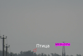 Рис. 1. Распознавание БПЛА в видимом диапазоне в пасмурную погоду на расстоянии 700 м с фокальным расстоянием объектива 114,5 мм
