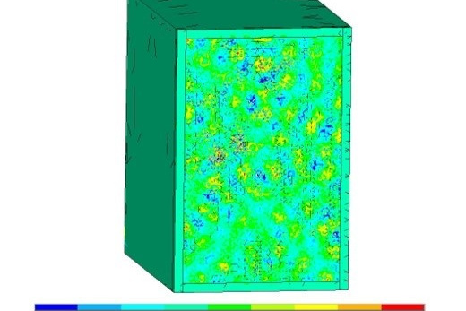 Figure 4. Glass vibrations along the z axis when the sound  source is switched on, in meters