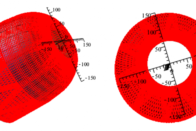 Figure 3 – The centers of the links of a broken line approximating the central lines of the helical winding threads built along geodesic lines