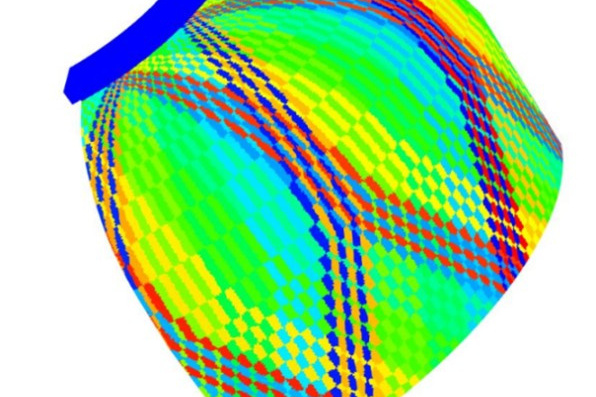 Fig. 4. Voronoi diagram for a pressure balloon formed by spiral winding with composite strands along geodesic lines